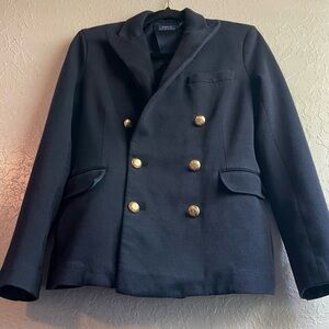Ralph Lauren Black Double-Breasted Pea Coat with Gold Buttons